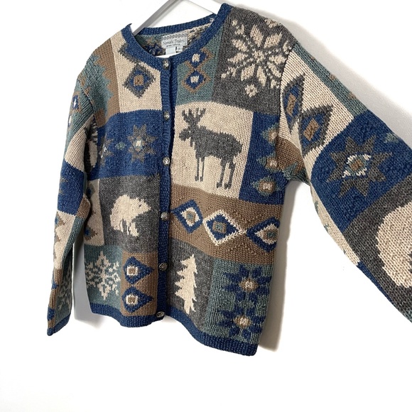 Vintage Wool Winter Themed Button Up Sweater - Picture 2 of 10